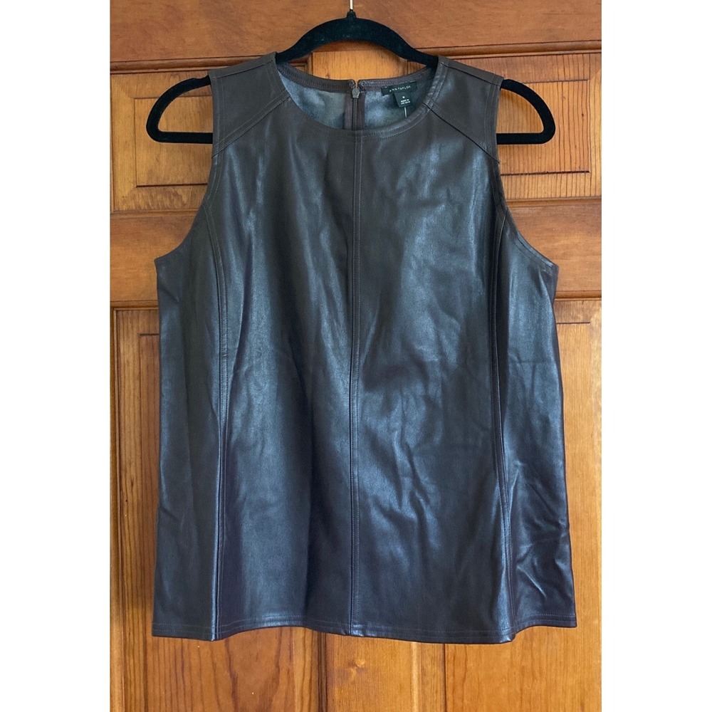 Ann Taylor NWT Womens M Edgy Brown Faux Leather Sleeveless Top Layering Neutral